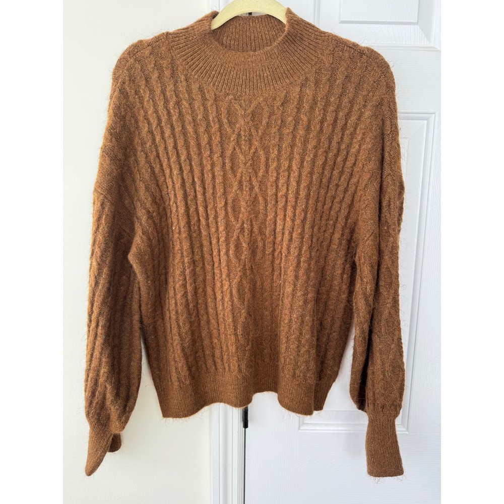 Vince Camuto Women's XL‎ Warm Brown Cable Knit Mock Neck Sweater